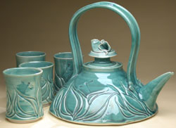 Jade Leaf Carved Teapot 